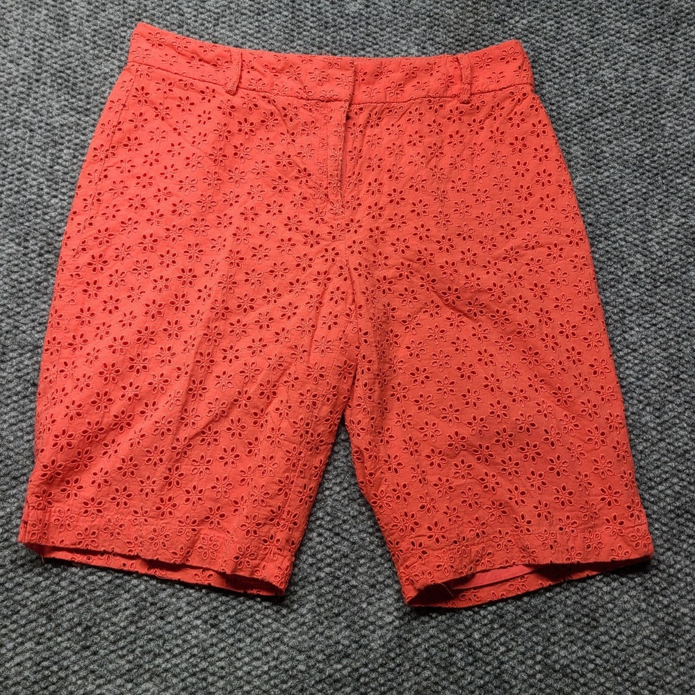 Charter Club Chino Shorts Womens 8 Coral Cotton Lace Floral Eyelets High Rise